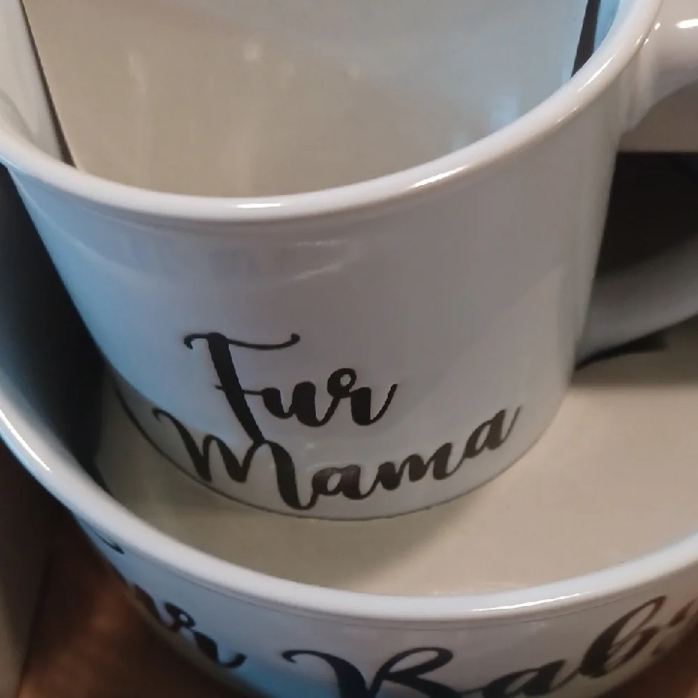 Elegant White Fur Mama Mug and Fur Baby Bowl Set